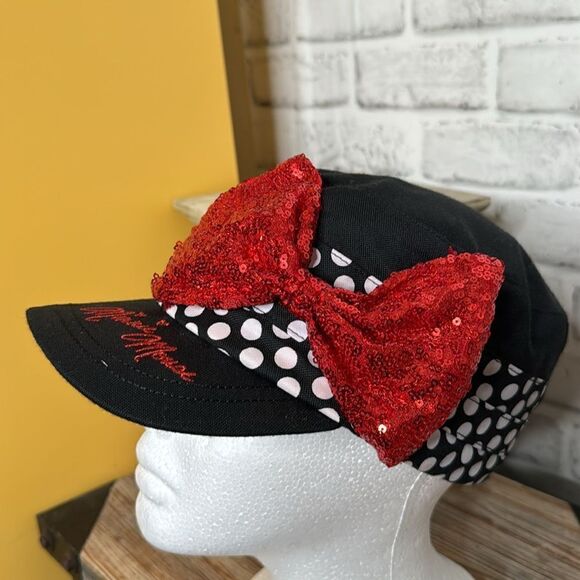 Disney Parks Minnie Mouse Sequins Bow Cadet Hat - Picture 2 of 6